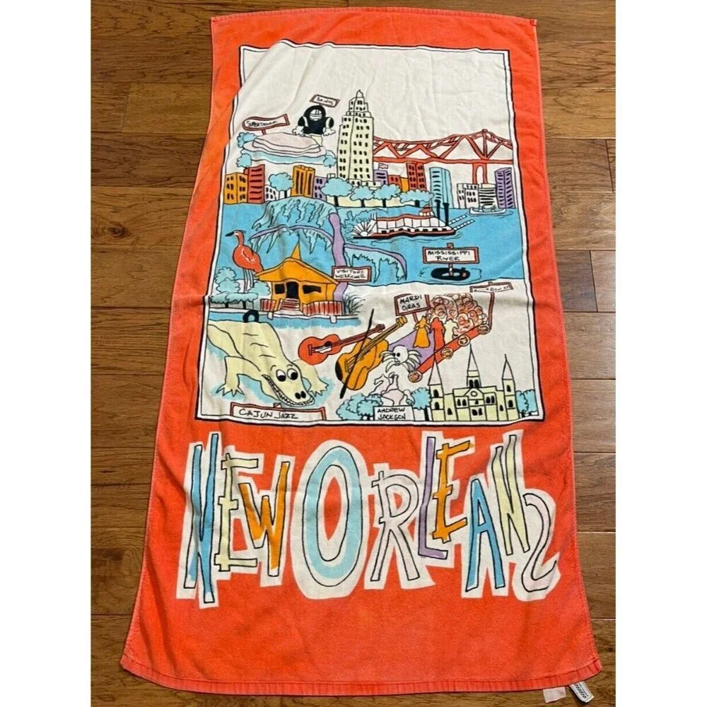 Vintage New Orleans Beach Bath Towel Saints Super Dome Jazz Mardi Gras…